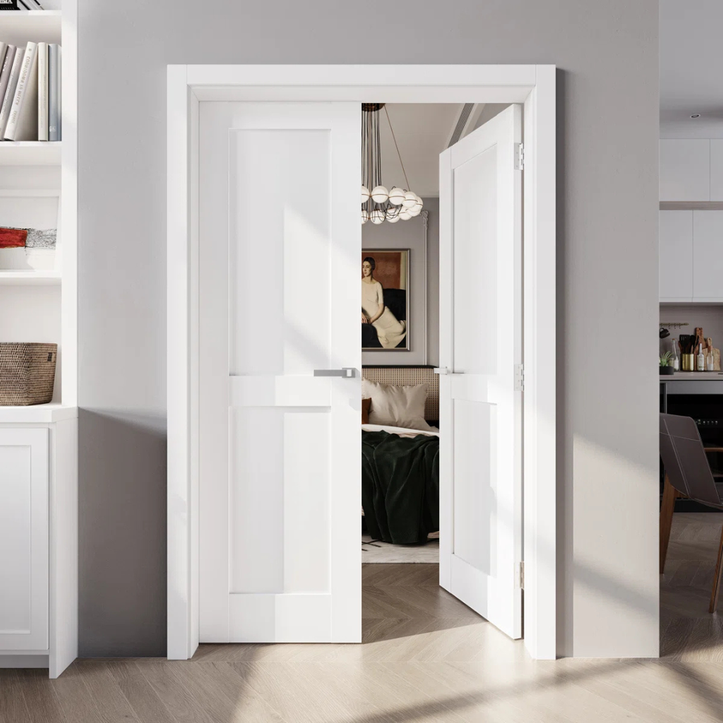 80302 - DOUBLE SWING WOOD INTERIOR DOORS (LEAF ONLY, LEFT, HOLLOW, 1 PANEL, 80", 2x24", 4-7/8")