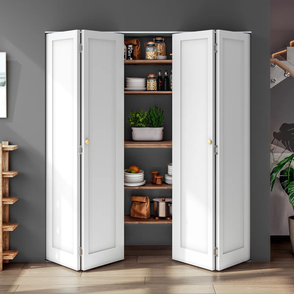 80307 - DOUBLE BIFOLD WOOD INTERIOR DOORS (LEAF ONLY, LEFT, HOLLOW, 1 PANEL, 80", 2x24")