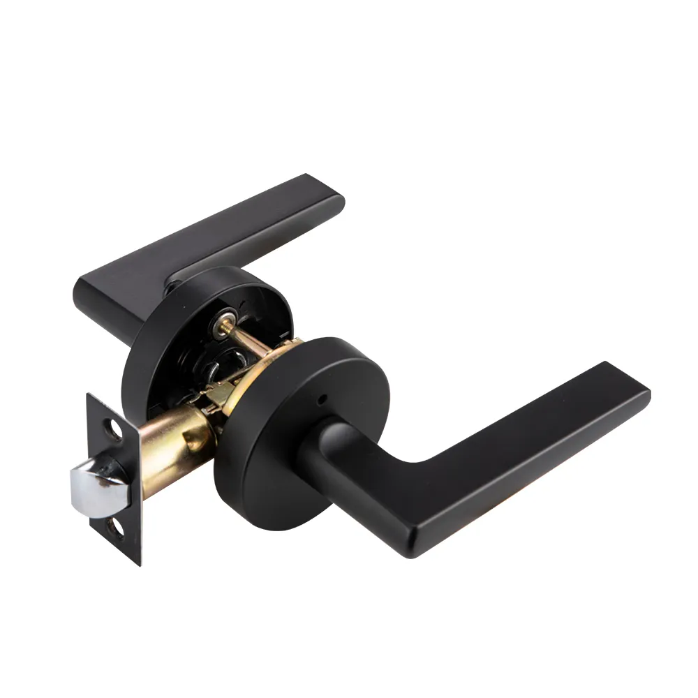 81407 - SQUARE THIN SHORT HANDLE LEVER ROUND COVER PLATE (PASSAGE, MATTE BLACK, STAINLESS STEEL [WEIGHT])