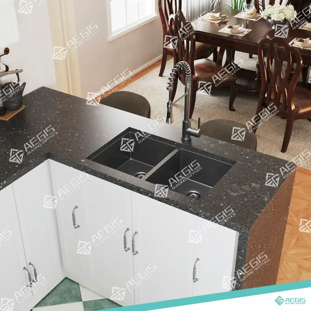 220703 - HANDMADE STAINLESS STEEL DOUBLE BOWL KITCHEN SINK - TO ARCHIVE (MATTE BLACK, 30")
