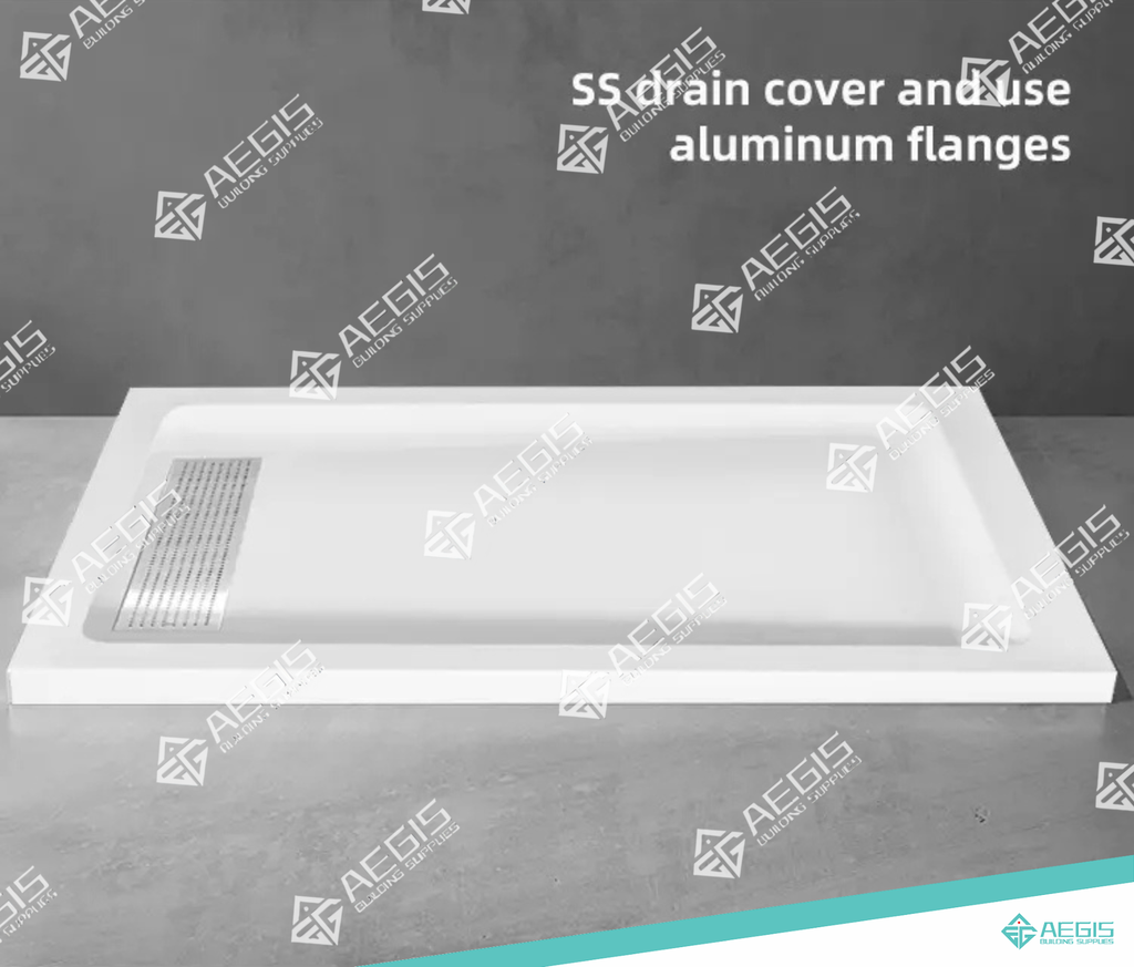 221004 - SINGLE THRESHOLD SHOWER BASE WITH LINE DRAIN SMOOTH SURFACE (LEFT DRAIN, 48", 32")